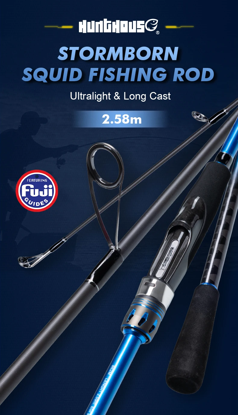 Hunthouse Shore Squid Fishing Rod Egi 2,58m 2-teilige Spinnrute M/ML Kohlefaser Köder WT 5-35g Oktopus Tintenfisch Fuji Top Ring – Detail 1