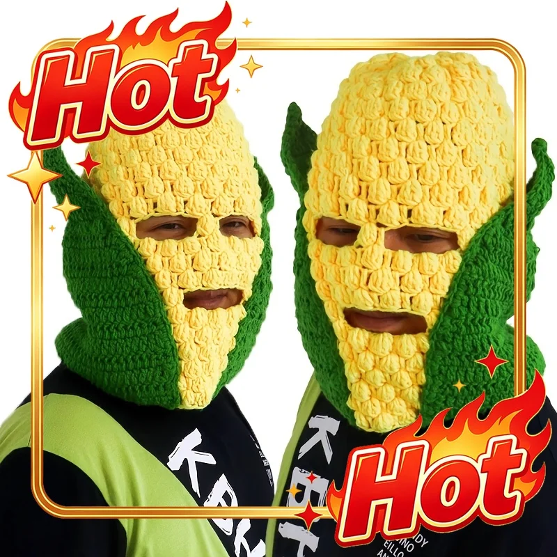 Custom Hat A Jade-Colored Hat Designed Like An Ear Of Corn - A Winter Hood That Extends To Keep Your Ears Warm