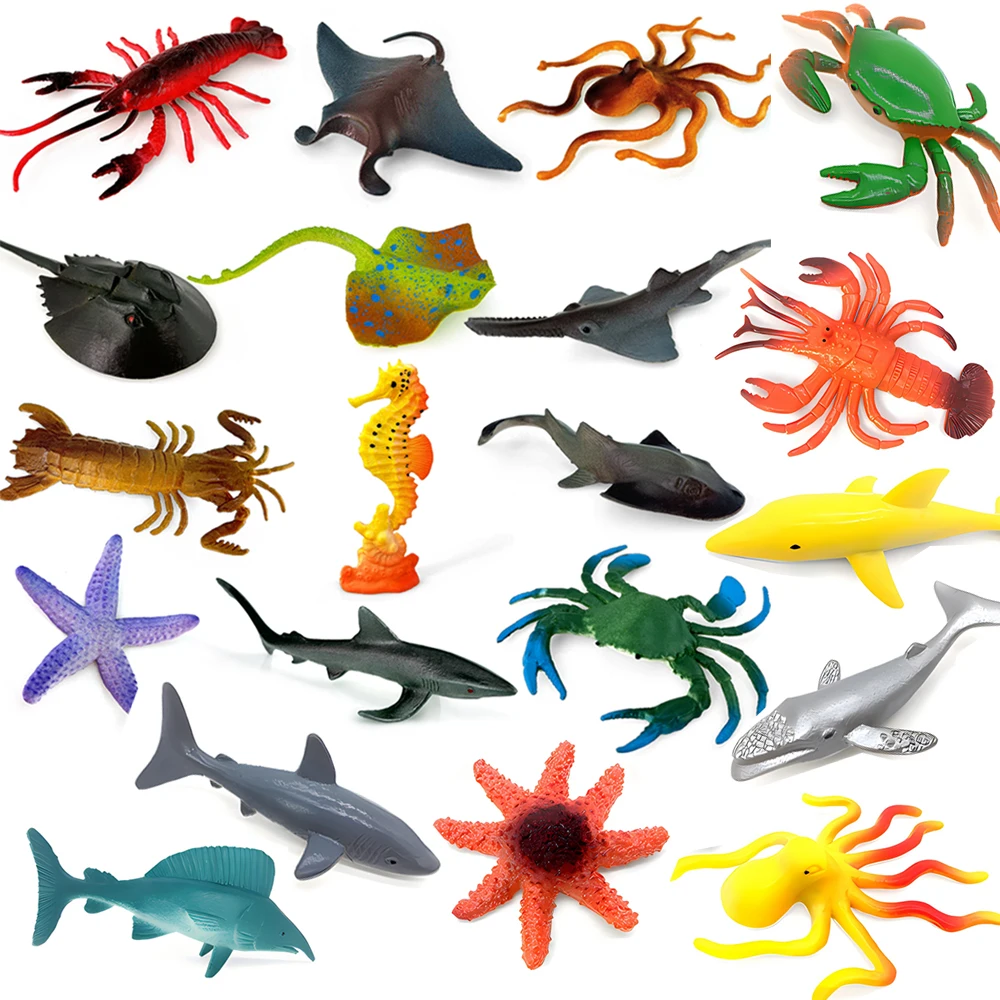 Ocean Sea Life Set Animals Model Shark starfish Crab Dolphin Action Figures Educational Toys Christmas Birthday Gifts for Kids