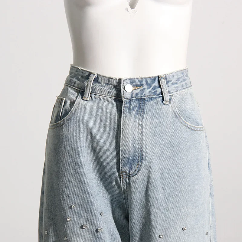 Blaue weibliche Frühlings jeans Frauen Denim neue Perlen jeans für Frauen Hosen Jeans weibliche knöchel lange Hose mit hoher Taille Frauen Jeans