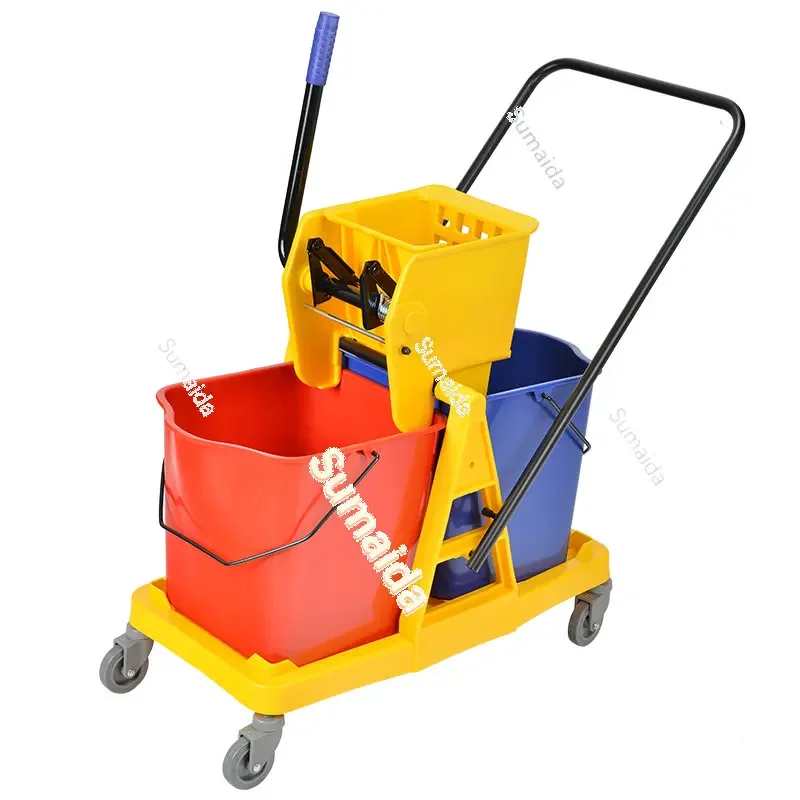 White Cloud Double Bucket Mop Wringer Water Bucket Commercial Cleaning Trolley Hotel Cleaning Mop Car Tobo Para Coleto Squeeze