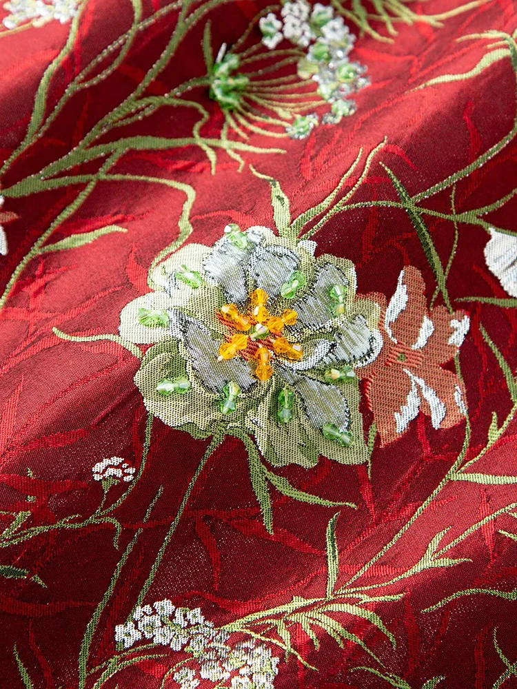 DSFACAIRIJ Beading Jacquard Dress For Women Stand Collar Sleeveless Chinese Style  Discoid Button Tank Dresses Summer Female