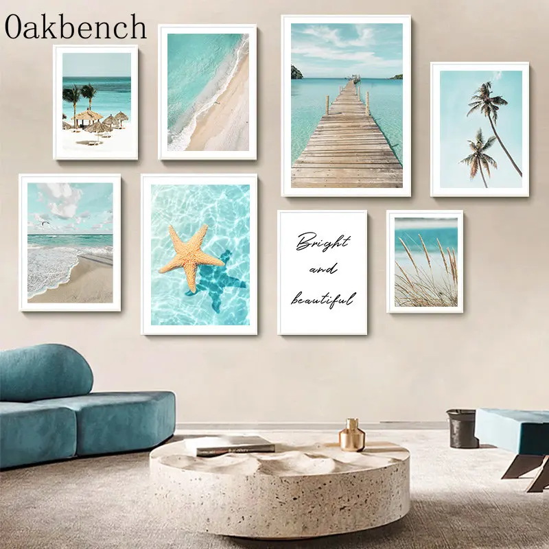 Landscape Wall Poster Bridge Art Prints Palm Reed Canvas Poster Starfish Beach Print Pictures Nordic Posters Bedroom Decoration