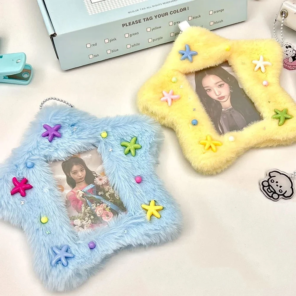 

Y2k Plush 3 Inch Photocard Holder Fluffy Star Shape Korean Idol Photo Card Holder Bag Pendant Korean Star Chasing Card Sleeves