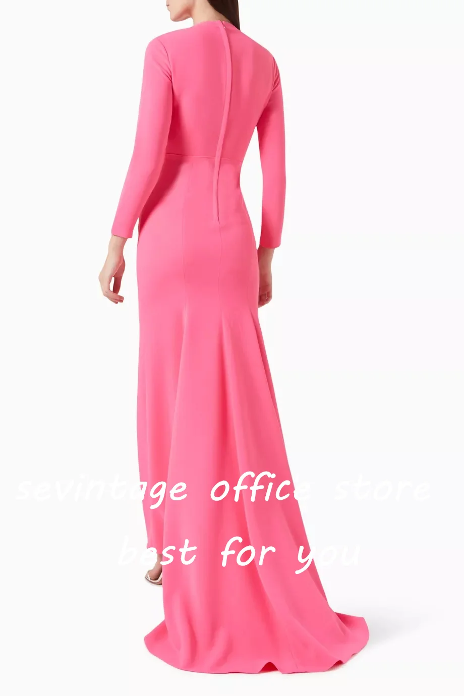 Sevintage Pink Mermaid Prom Dresses Long Sleeves Saudi Arabic Evening Gowns Pleat Ruched Formal Occasion Dress