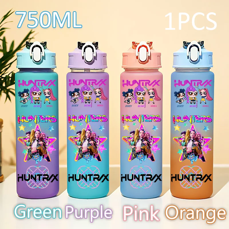 750 مللي KPop شيطان الصيادين زجاجة HUNTR/X ساجا بنين التدرج كوب ماء زوي رومي MIRA Gourde طالب شرب كوب الأطفال هدية