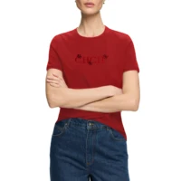 Camisetas para mujer, cuello redondo, manga corta, temperamento informal, bordado de lentejuelas, Tops de algodón para mujer, camisetas de verano para mujer