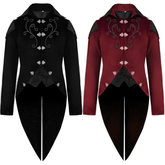 ชุดทักซิโด้ลูกไม้ปักลายสไตล์ยุคกลางสำหรับการแสดงบนเวที คอสเพลย์ ถ่ายภาพ ชุดยาวปานกลาง