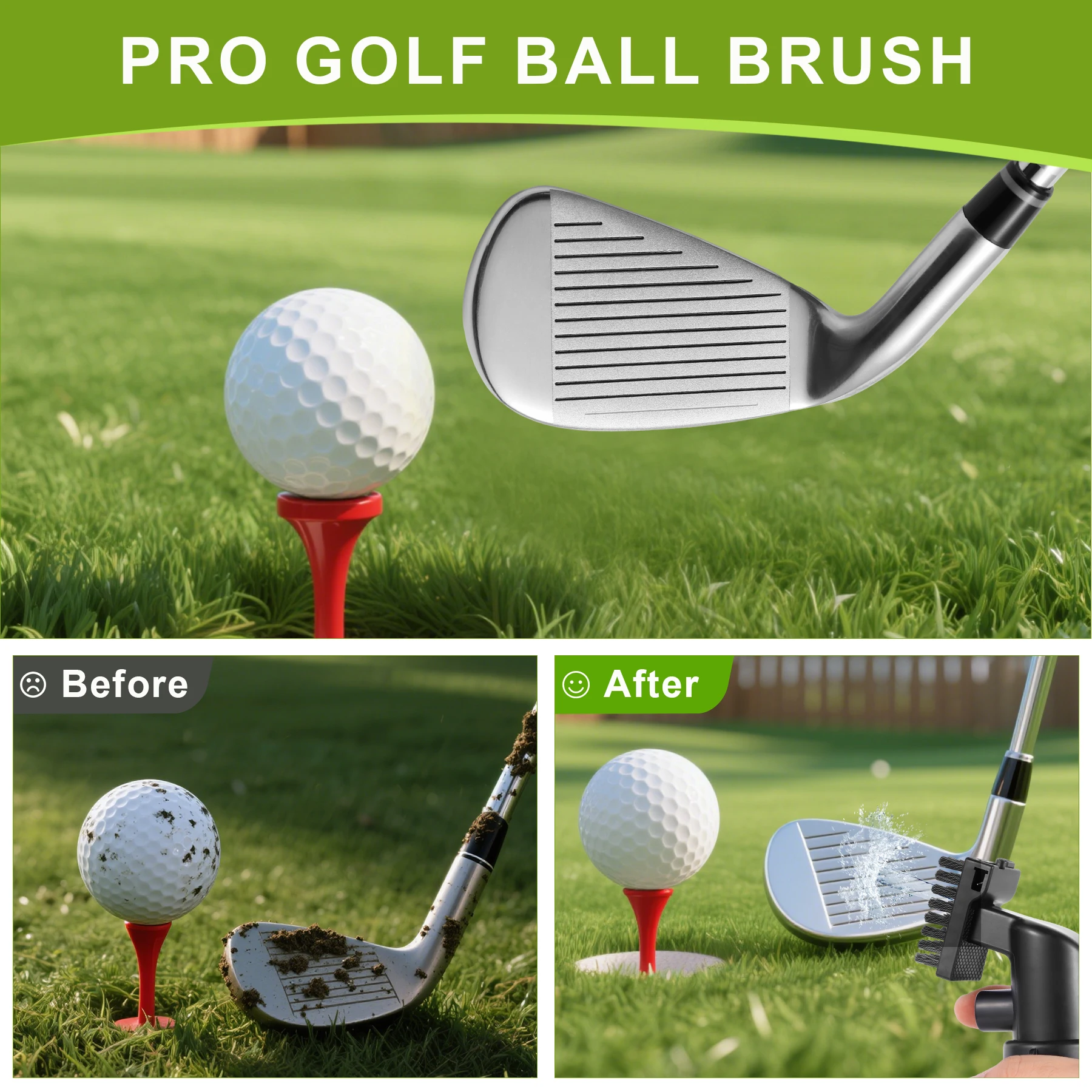 Gopal Pro Golfschlägerreiniger mit Rillenreiniger und Halteclip. Robuste Nylonborsten für einfache Reinigung