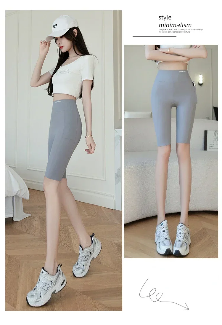 Große Leggings für Damen, Sport-Shark-Shorts mit Tasche, dehnbar, hohe Taille, Hüftlift, Workout, Laufen, schnell trocknende Gym-Shorts – Detail 19