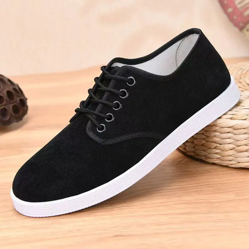 

Мужские низкие кеды на шнуровке из вельветовой ткани, весна-осень, новинка, с мягкой подошвой, нескользящие, дышащие, черные, повседневные, для пожилых людей