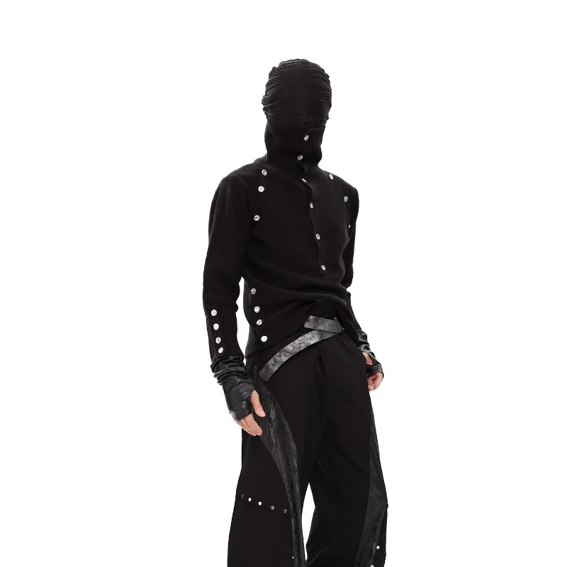 Men's 2025 Autumn Winter New Niche Design Long Sleeve Knitwears Fashion Sweaters Men's High-End Button Decoration Knitted Tops