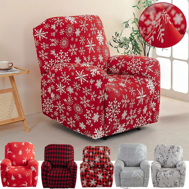 

New 1PC Christmas Snowflakes Stretch Recliner Sofa Cover with Elastic Bottom Soft Washable Furniture Pet Protector Couch Cover