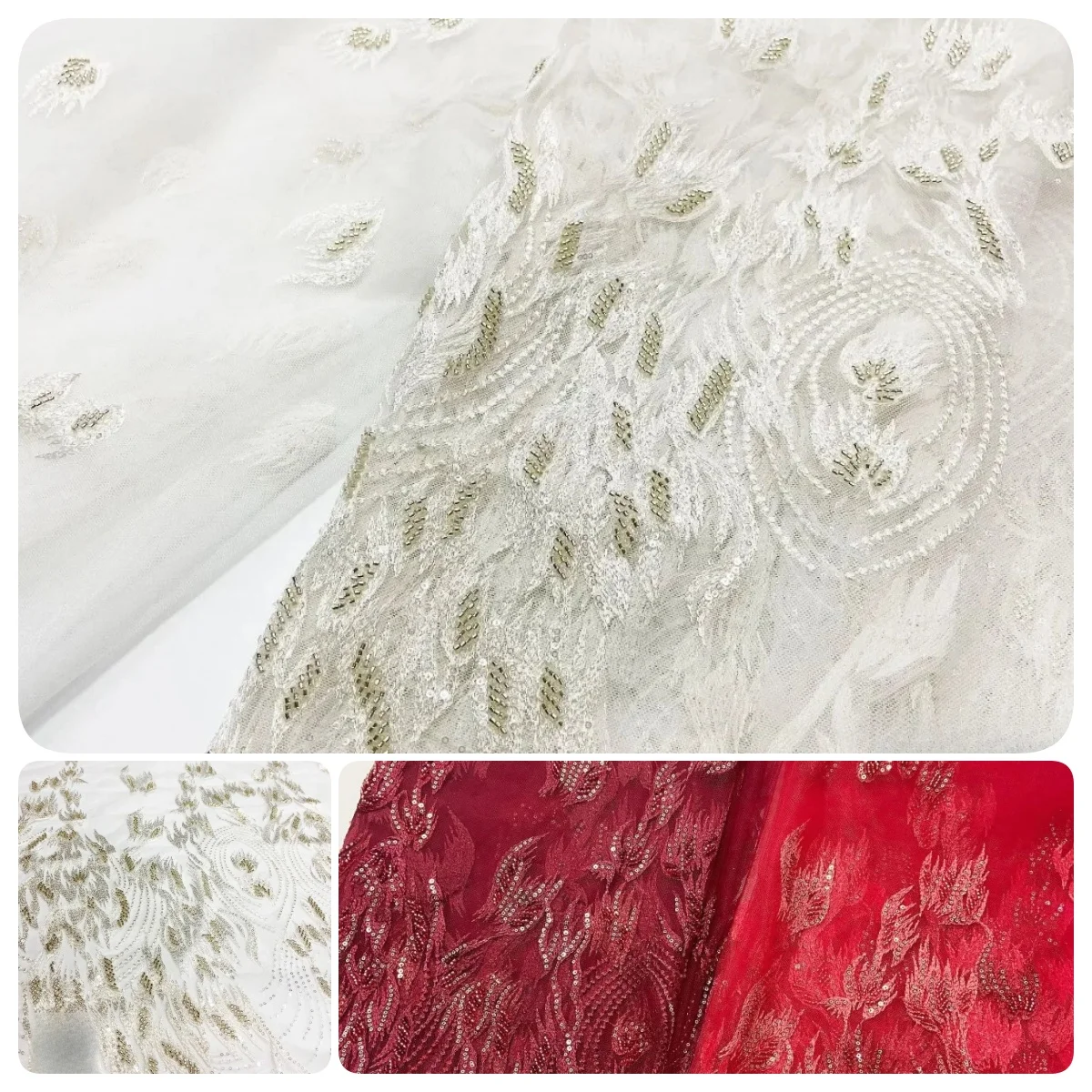 

Трехмерное вышитое бисером кружевное марлевое свадебное платье Cheongsam с толстыми перьями и вышивкой, расшитое блестками, дизайнерская работа