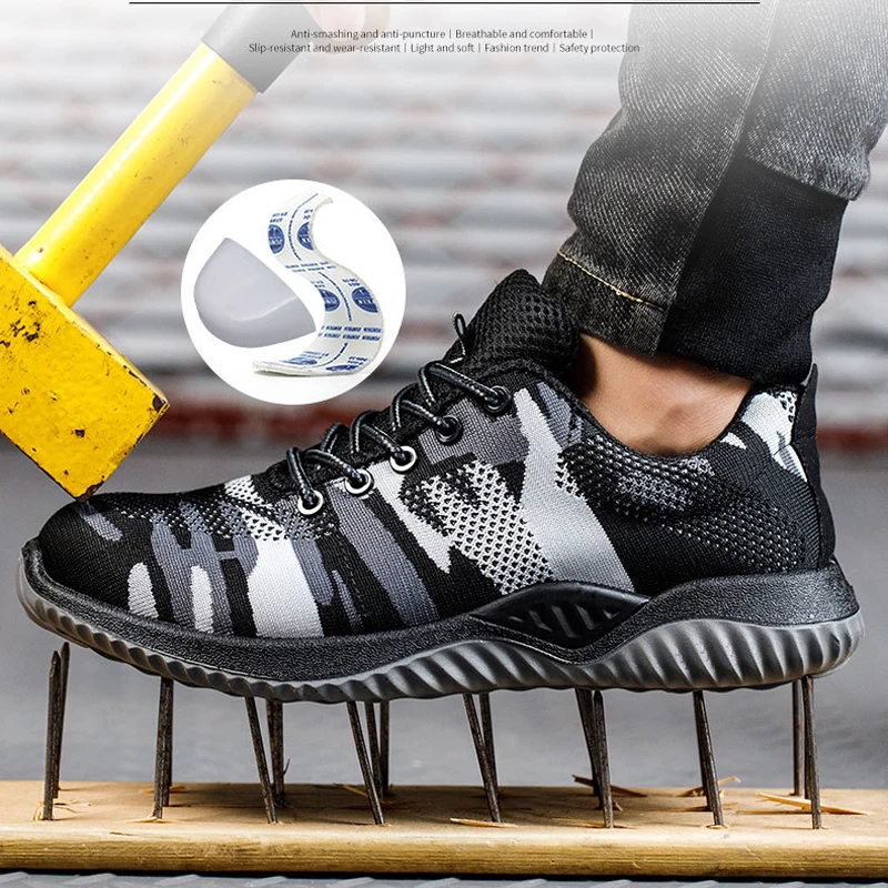 Grey Camouflage Men Work Shoes Puncture-Proof Safety Shoes Insulated 6KV Work Shoes Wear-resistant Indestructible Shoes 2026