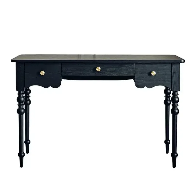 

xxqFrench Retro Solid Wood Black Dressing Table American Makeup Table Bedroom Dressing Table Living Room Furniture