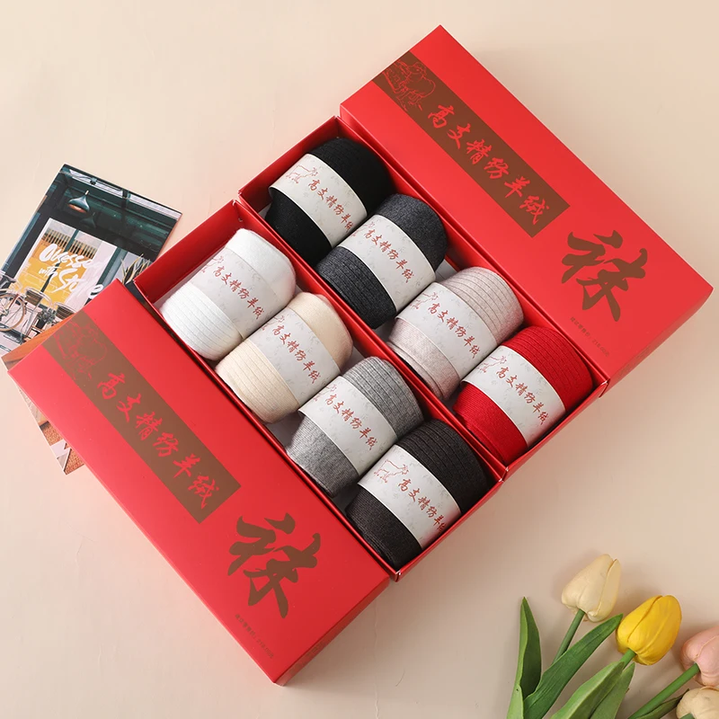 

Высококачественные осенне-зимние кашемировые носки средней длины для мужчин и женщин, однотонные теплые кашемировые толстые вязаные носки, 4 пары