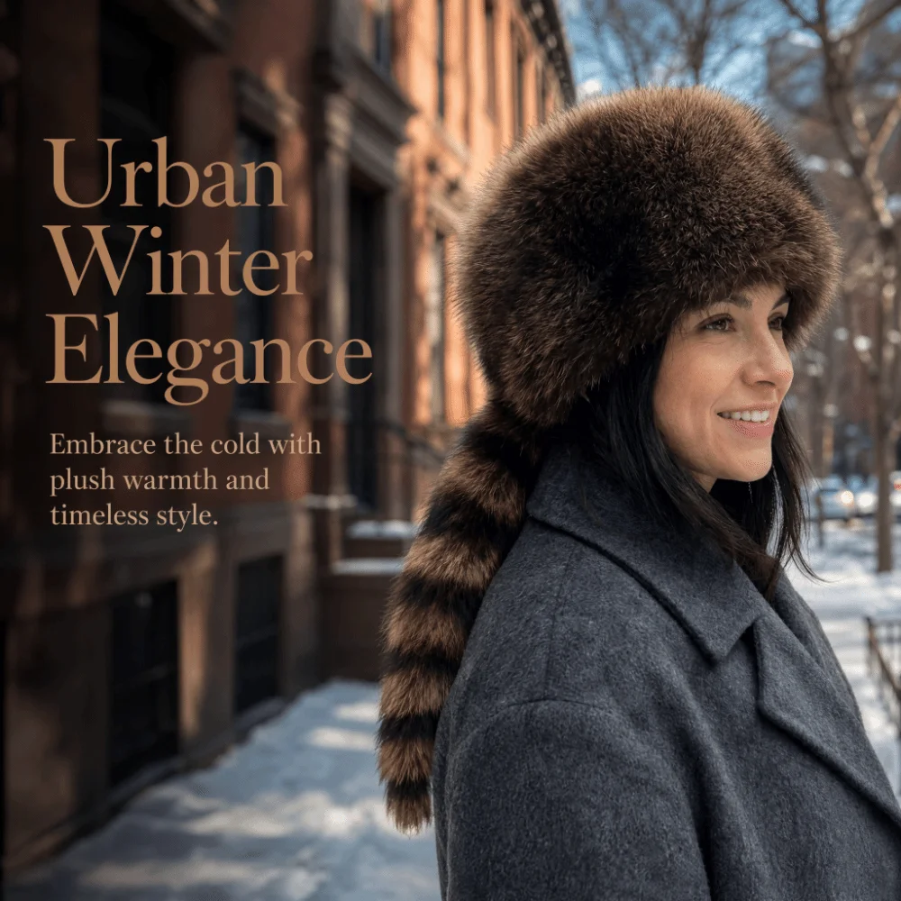 Cozy Thickened Raccoon Tail Hat Windproof Comfortable Ear Protection Hat Flat Top Warm Faux Fur Beanie Outdoor Activities