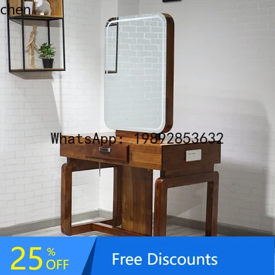 H1  Barber Shop Hair Shop Mirror Table Retro Floor Desktop Double-sided Mirror Solid Wood Trend Shop