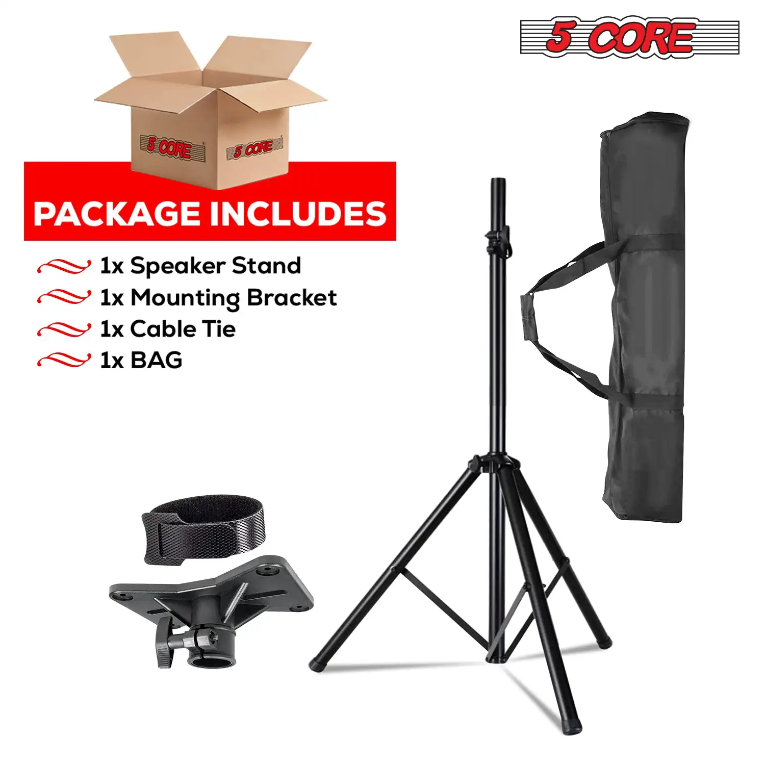5 Core Speaker Stand Tripod Tall Adjustable 72 Inch DJ Pole Mount Studio Monitor Stands SS HD 2PK BLK BAG