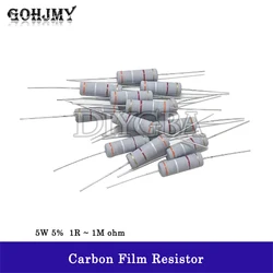 10PCS 5W 5% 0R~1M Carbon Film Resistors 100R 220R 1K 1.5K 2.2K 4.7K 10K 22K 47K 100K 100 220 1K5 2K2 4K7 Ohm Resistance