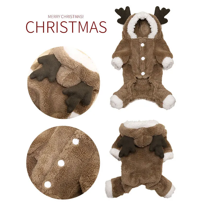 

Pet Clothes Dog Cat Christmas Hoodie Costume Funny Elk Suit Warm Jumpsuit Coat For Small Medium Pet Cosplay Party Holiday Dress