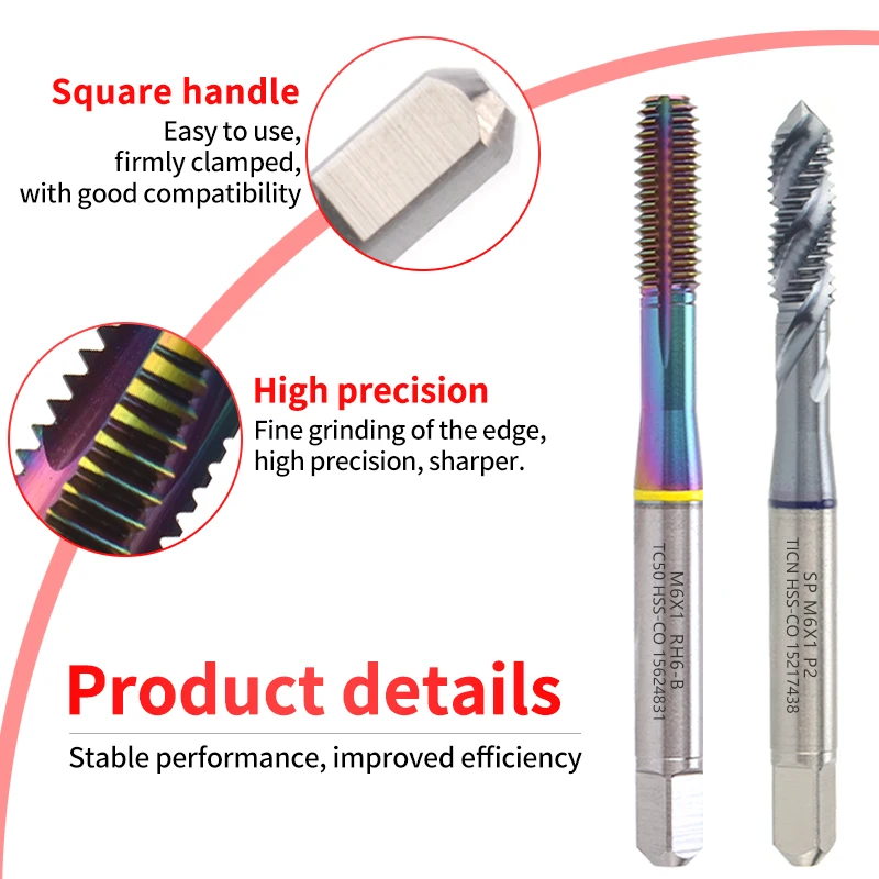 GULING HSS-CO JIS Yellow/Red/Blue Ring Spiral Fluted/Pointed Tap Forming/Roll Tap M2M2.5M3M4M5M6M8M10M12 Machine Screw ThreadTap