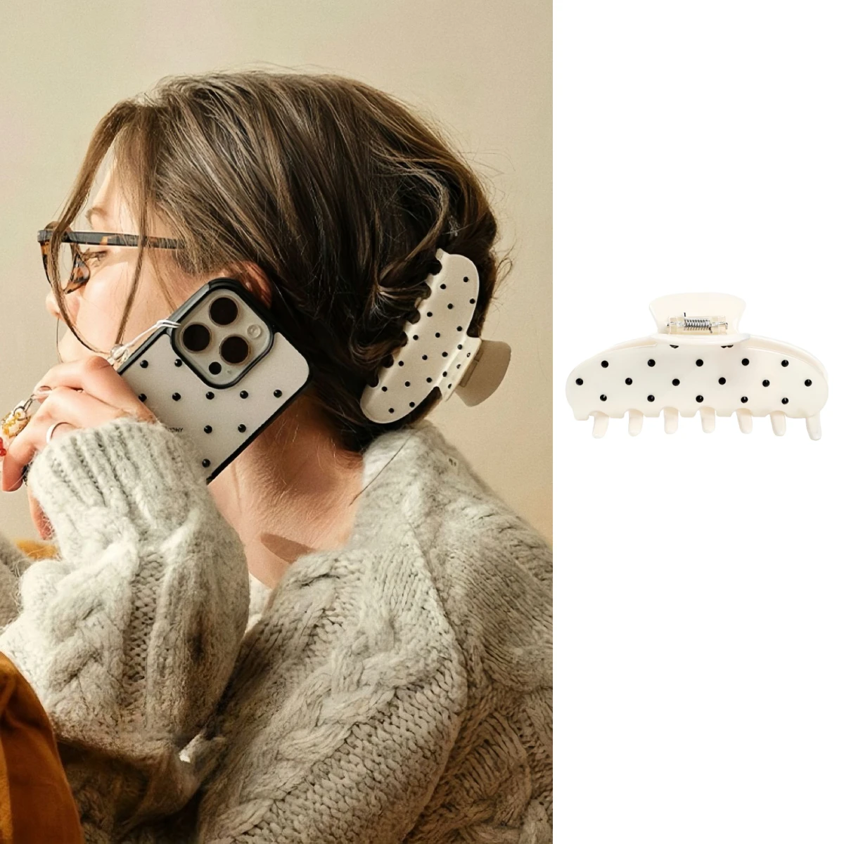 

Vintage Black Dot Hair Claw Clips for Women French Style Elegant Large Acetate Hairpins Shark Clips Hairgrips Hair Accessories