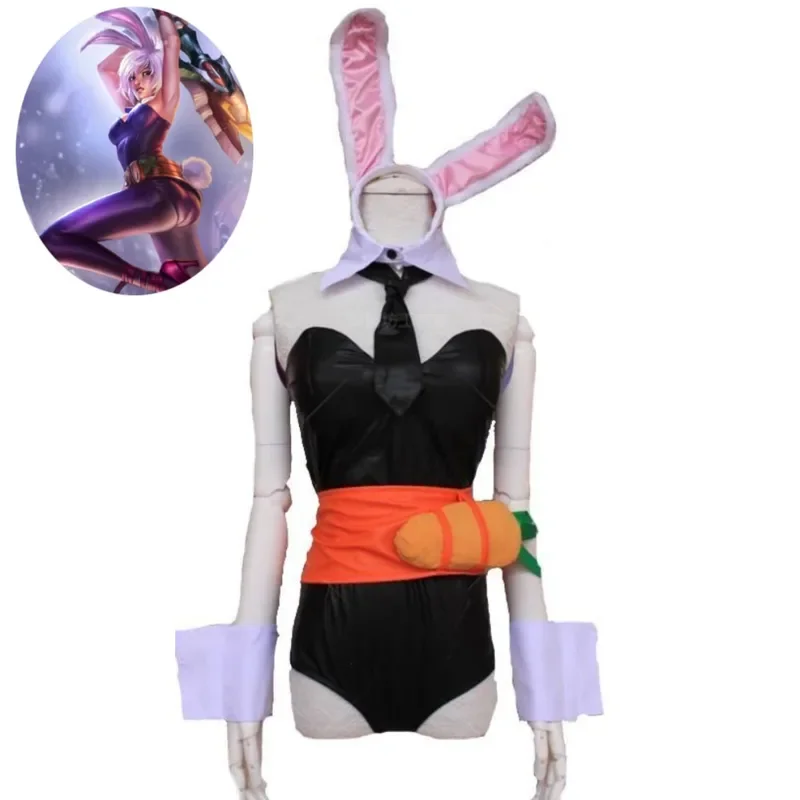 Game LOL Bunny Girl Riven The Exile Cosplay Costume Anime Black Jumpsuit Ears Sxey Woman Uniform Hallowen Carnival Party Suit