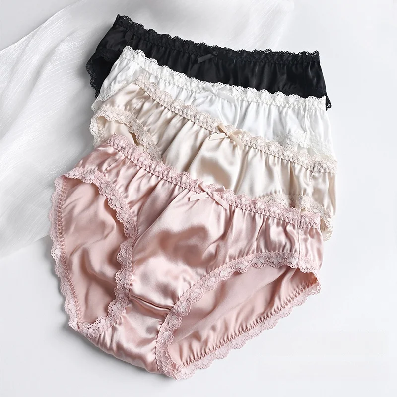 

4 PCS Women Silk Briefs 93% Natural Silk 7% Spandex 19 Momme Silk Middle Rise Health Underpants Panties Underwear Lingerie TB003