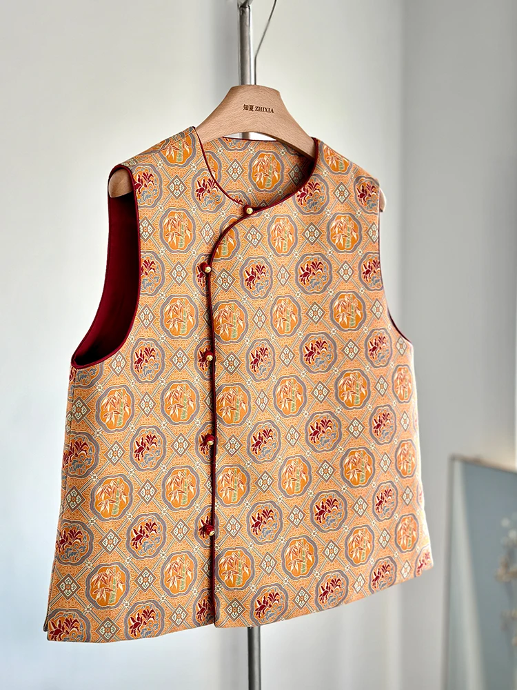 New Chinese Style Vest Women's Spring and Autumn Young High-End Rayon Jacquard Imitation Song Dynasty Brocade Tops Outerwear