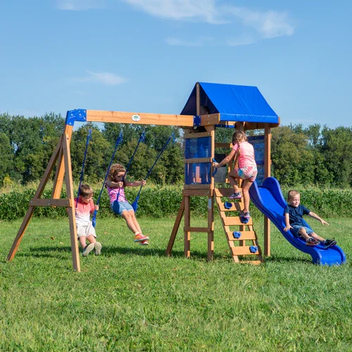 EO-Outdoor Playground Equipment Kids Wooden Backyard Playground Slide Swing Set&