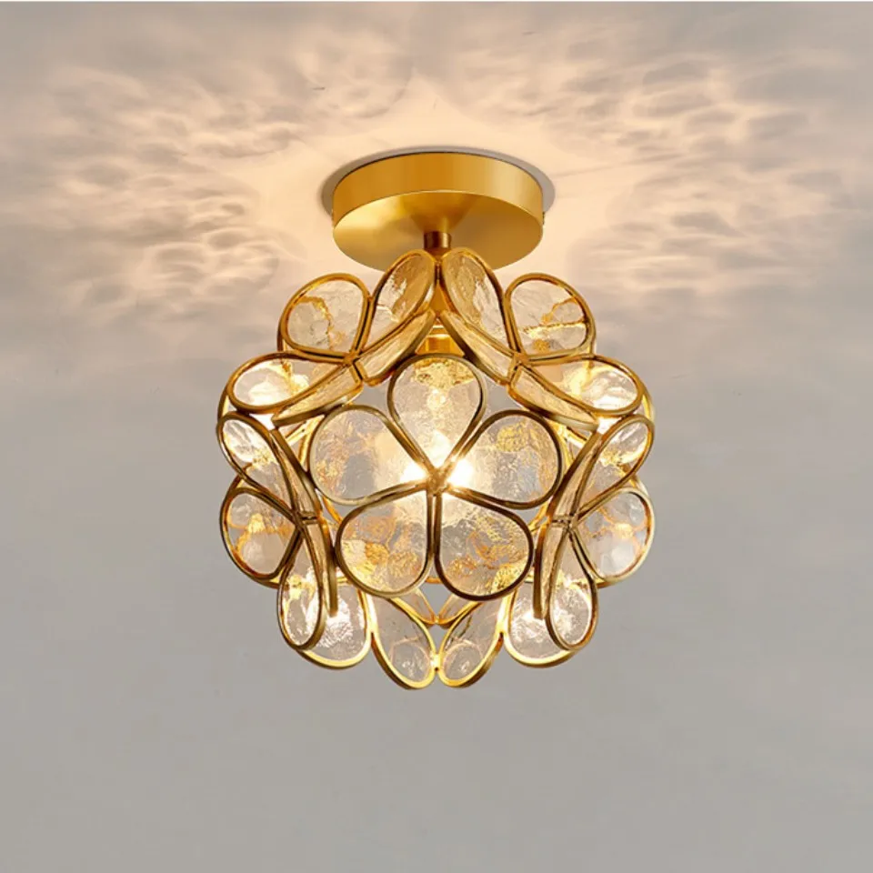 Nordic Light-Luxury Flower Ceiling Light Retro Clothes Store Hallway Living Room Lamps Kitchen Balcony Petal Decor Ceiling Lamp