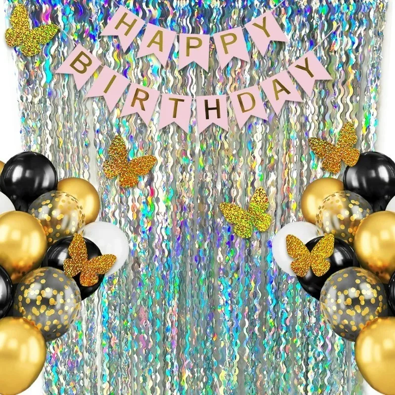 1/2PCS Disco Party Hintergrund Hochzeit Dekoration Folie Fringe Vorhang Pailletten Bachelorette Foto Hintergrund Wand Vorhang Geburtstag – Detail 3