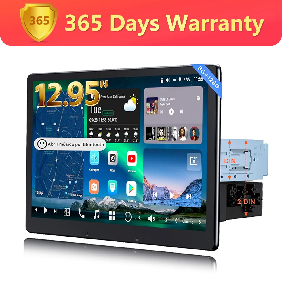 12.95 inch QLED Floating Retractable Screen Android Radio 1/2 Din 8G+128G 4G LTE WIFI Bluetooth Car Stereo with DSP Camera GPS Track Navi Multimedia Player X10 Atotozone