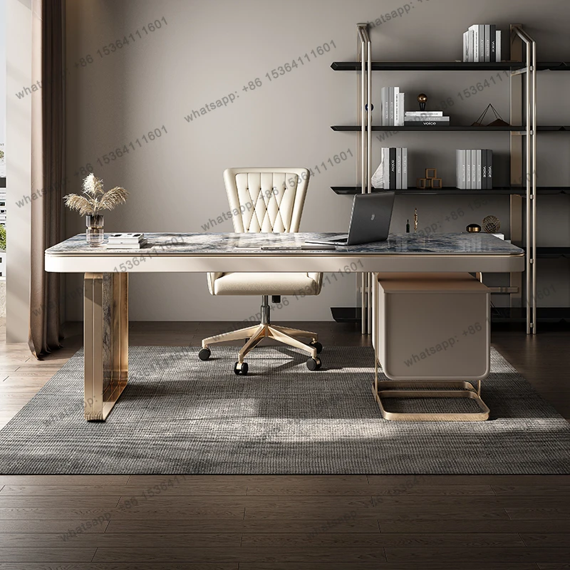 56Italian minimalist desk home modern simple light luxury stone Italian rock slab desk