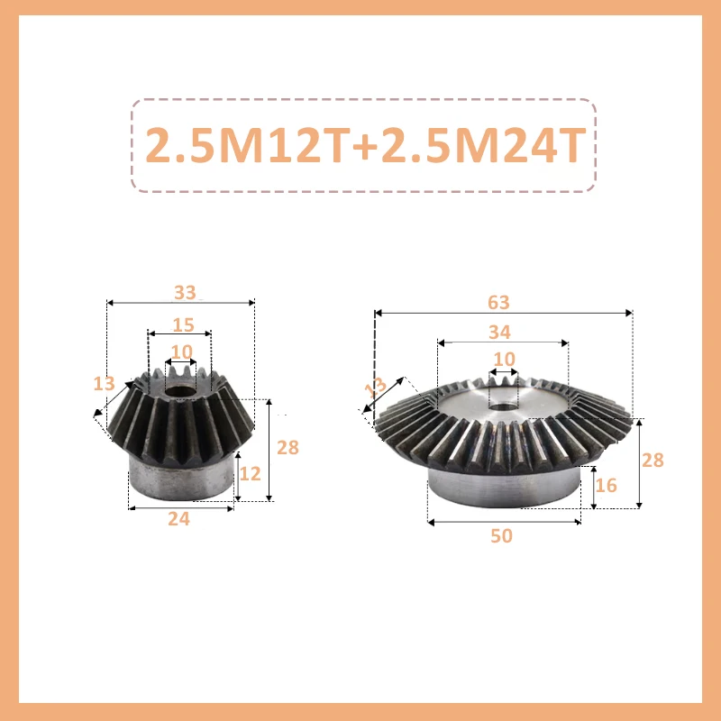 1 Pair of 90º Transmission Ratio 1:2/1:3 Bevel Gears 1.5M18T+36T Or 2.5M12T+24T Or 1.5M/2M/2.5M15T+45T Or 2M20T+60T Process Hole