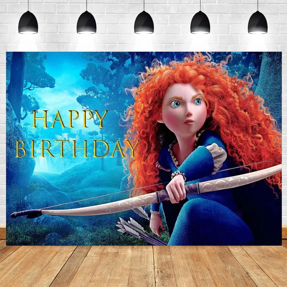 Brave Princess Merida Theme Customized Boy Girl Birthday Party Background Photography Baby Shower Cartoon Character Banner Prop