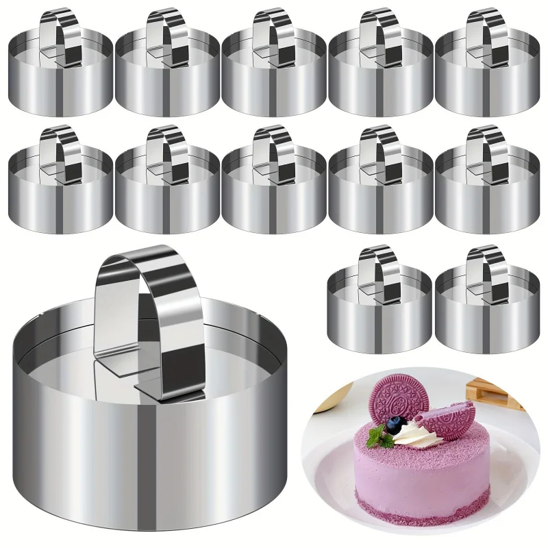 Cake Mold Rings with Pushers, 8.0cm, Stainless Steel Mousse Cake Ring, Tart Rings, Pancake Molds, Baking Tools, Kitchen Gadgets