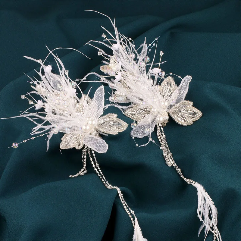 

Fairy Feather Butterfly Tassel Hair Clip, Bridal Side Clip for Wedding & Party