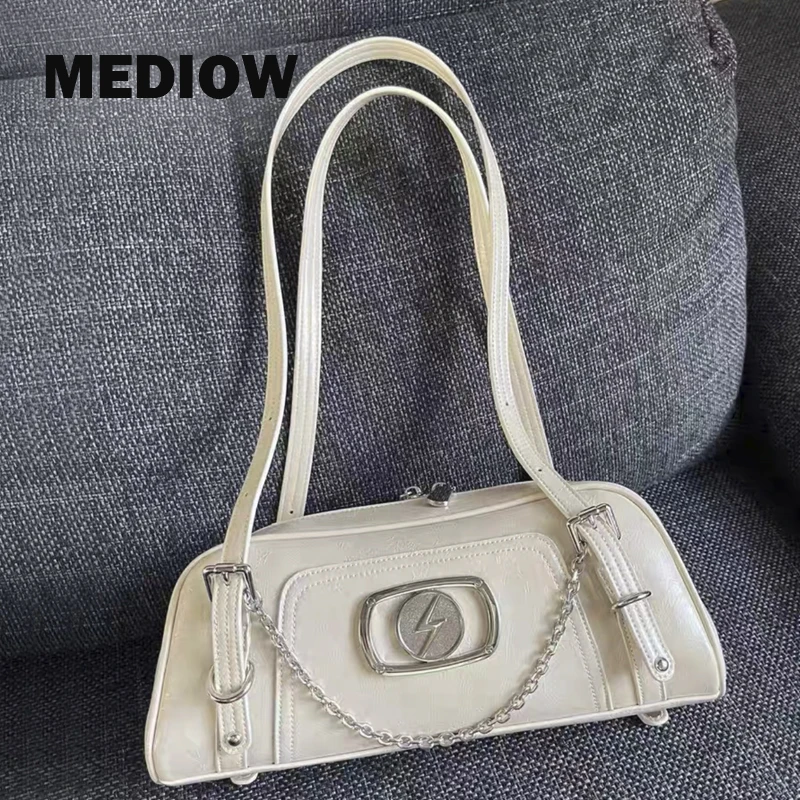 MEDIOW Versatile Bags For Women Luxury Designer Handbags And Purse 2023 New In PU Metal Sheets Chain Decorative Shoulder Bag