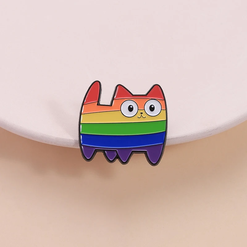 LGBT Rainbow Cat Enamel Pin Pride Gay Colorful Kitten Animal Brooch Lapel Backpack Badge Jewelry Accessories Gift for Friends ﻿