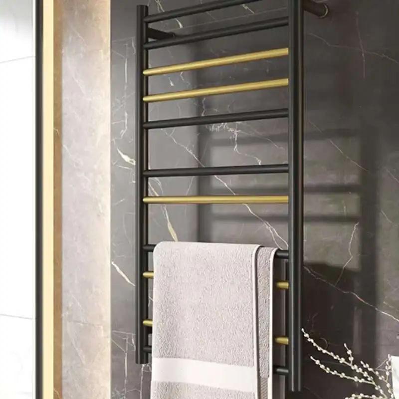 

Electric towel rack household bathroom bath towel drying black gold color matching heating non-punching stainless steel towel
