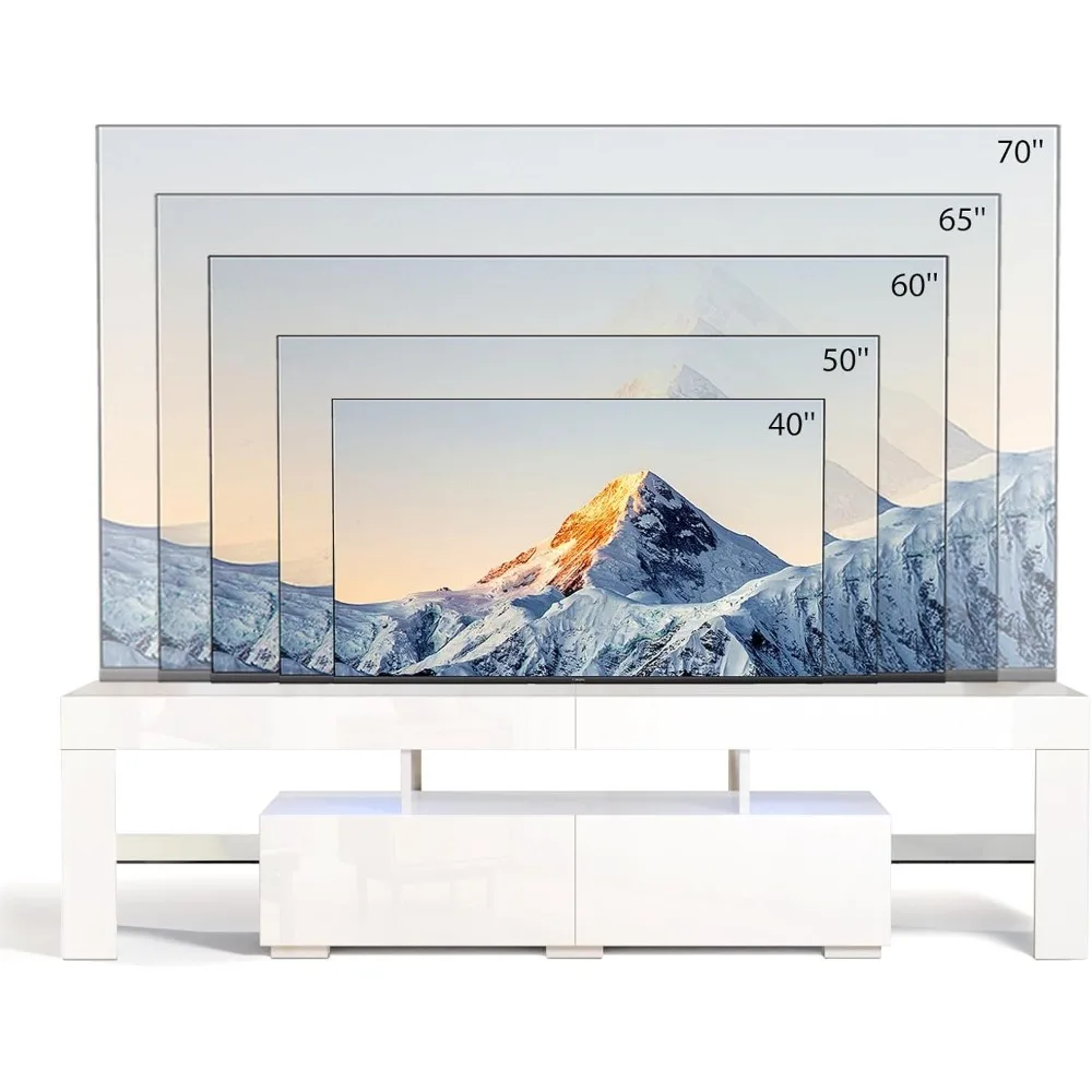 LED-TV-Ständer, 63 Zoll hochglänzendes modernes Entertainment-Center mit LED-Leuchten und Stauraum