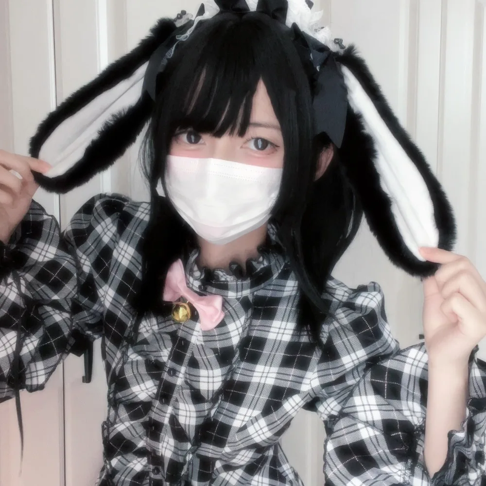 

Lace Anime Hairhoop for Girls Lolita Style Plush Rabbit Ears Headband Cosplay Headdress Comic Show Headwear