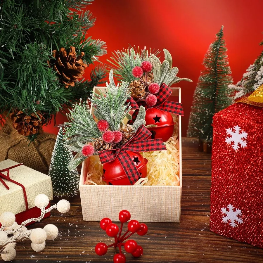 Leyndo عيد الميلاد مزلقة أجراس الهدال جرس زخرفة مع مخاريط الصنوبر التوت منقوشة القوس المعادن معلقة الديكور للمنزل عيد الميلاد #3