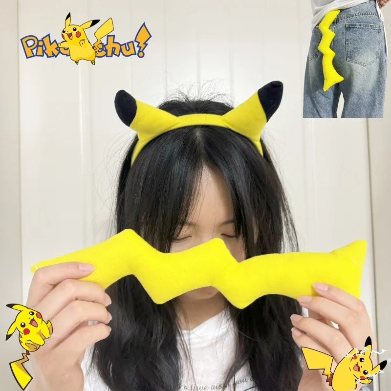 Pokemon Anime Hair Accessories Pikachu Headband Cute Ears Hairband Plush Doll Headgear Play Selfie Customization