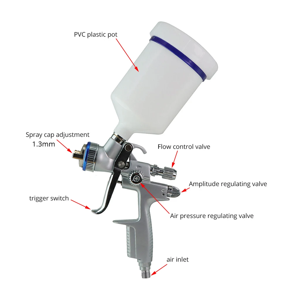 1000B Spray Gun 1.3mm Nozzle With Adapter Mix Tank Water Based Paint Air Spray Gun For Car Painting