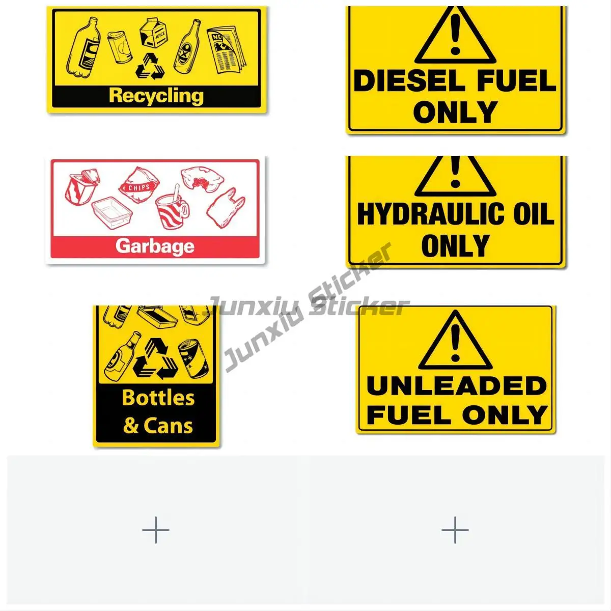 Garbage Hydraulic Oil  Diesel Fuel Bottles & Cans Recycling Unleaded Fuel Only Sticker quality water & fade proof vinyl