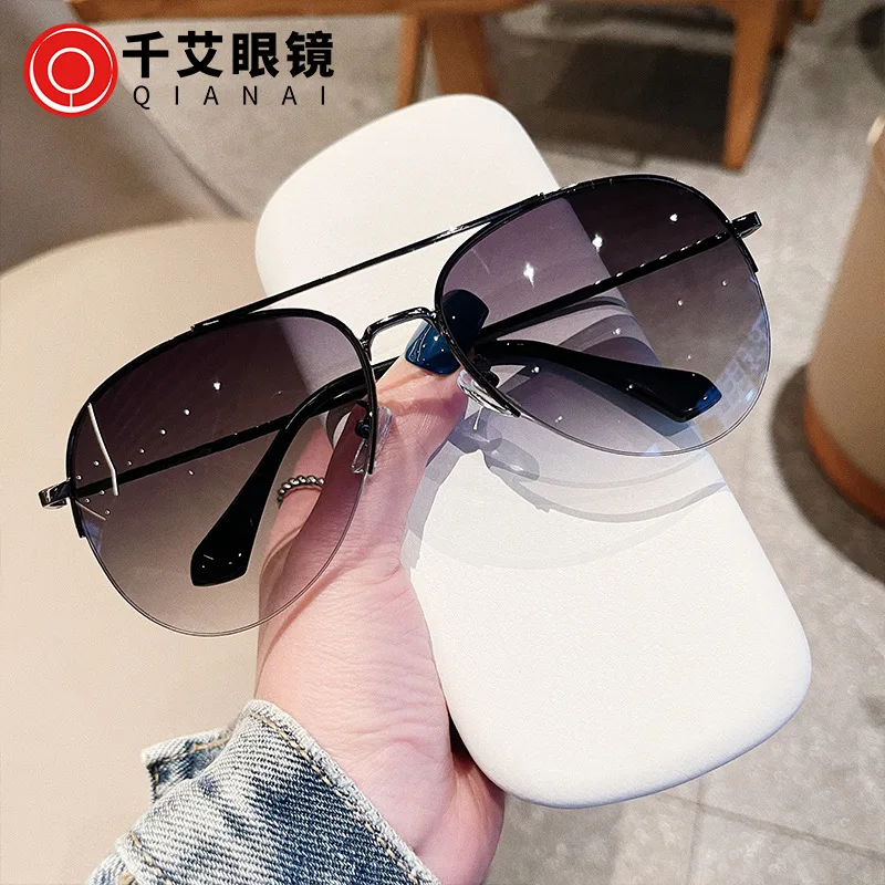Chiai 2023 new fashion half frame goggles Korean style personalized aviator sunglasses UV protection sunglasses